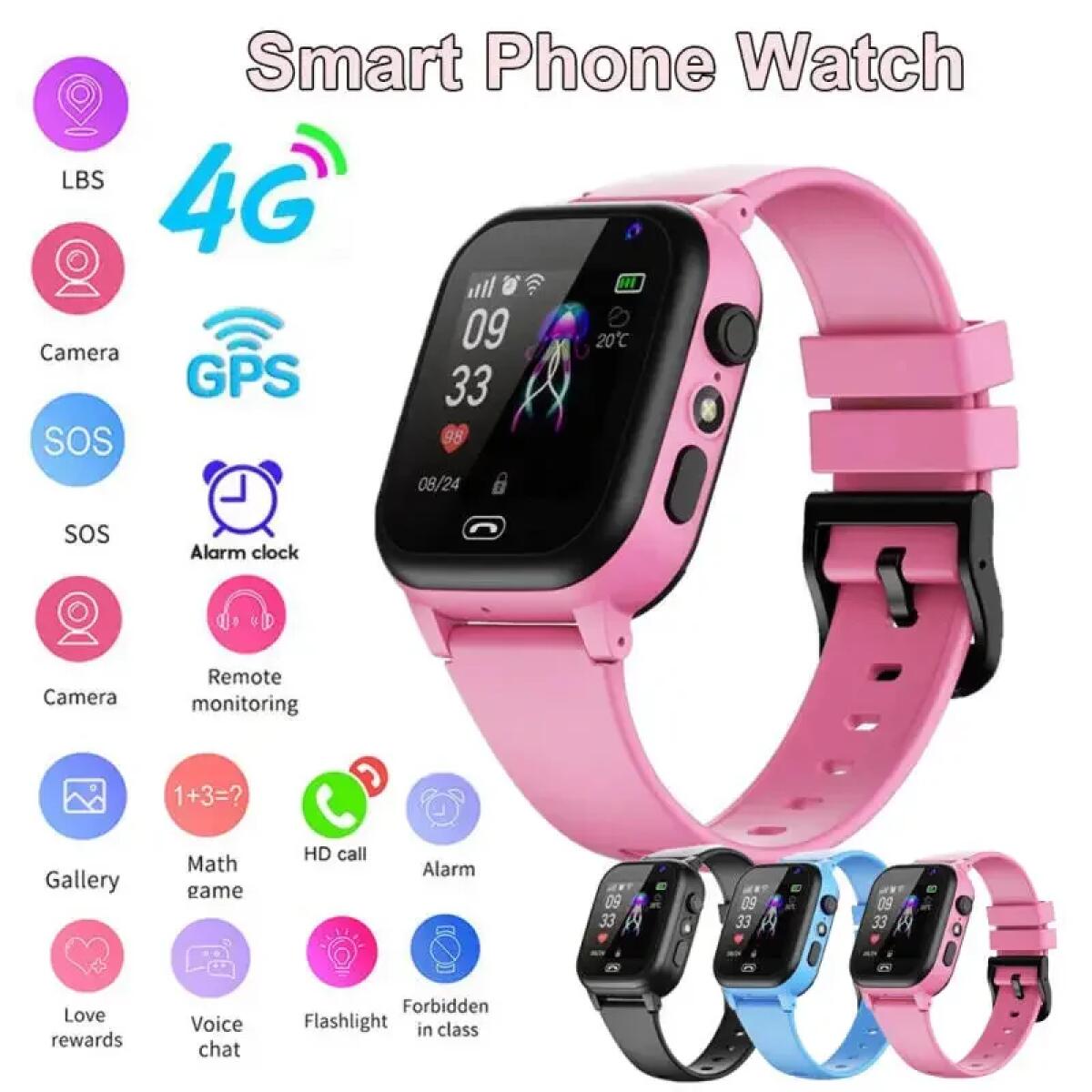 Smartwatch Id - Kinder-Smartwatch, 4G, multifunktional, wasserdicht, SOS, GPS,