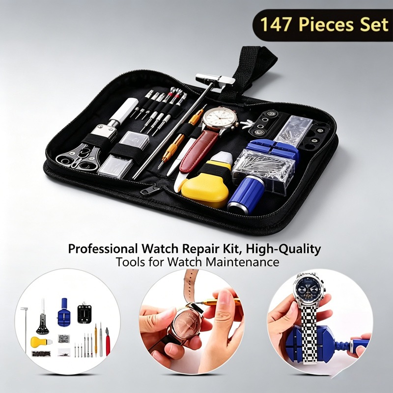 Tool Kit Strap Change - 147-teiliges Uhrenreparatur-Werkzeugset Professionelles Uhrmacher-Kit für Batteriewechsel