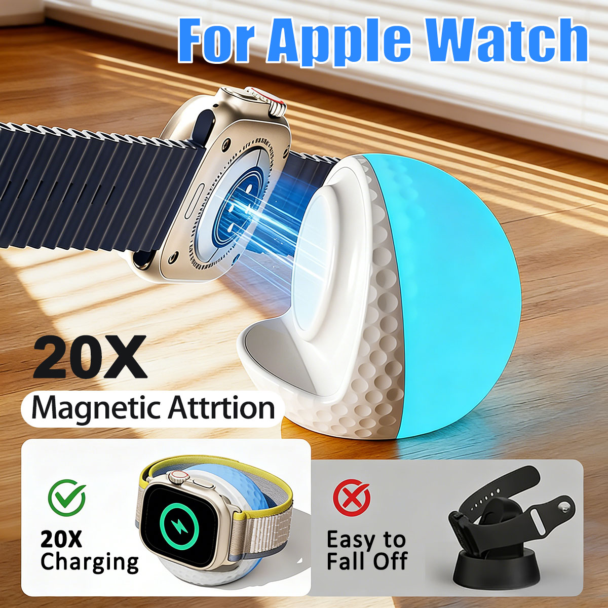 Watch Charging Dock - Tragbarer RGB-Beleuchtungs-Wireless-Ladeständer für Apple Watch Series